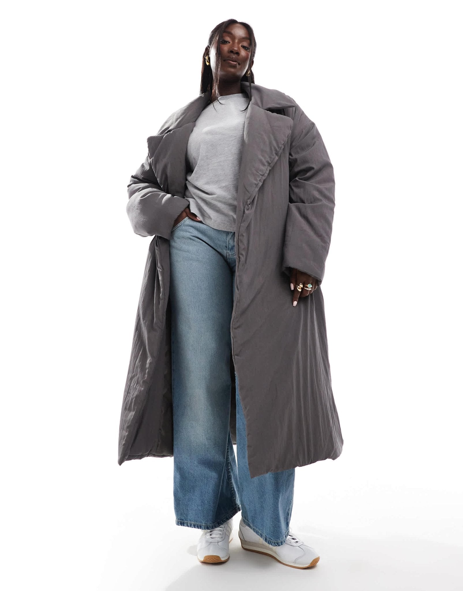 ASOS DESIGN Curve clean longline puffer coat in charcoal - ASOS Sample Sale