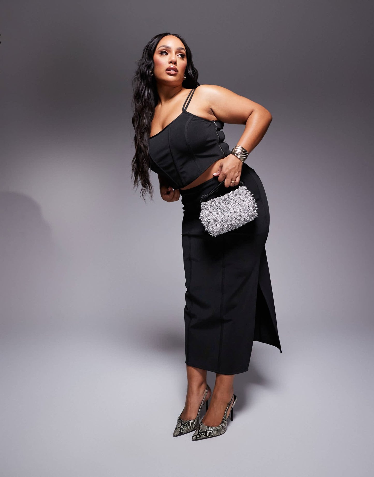 ASOS DESIGN Curve co - ord bandage corset cami top in black - ASOS Sample Sale