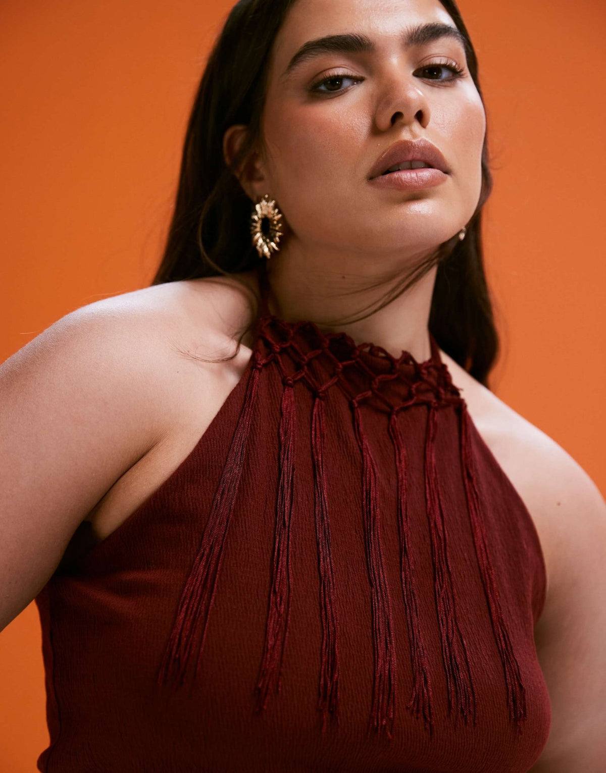 ASOS DESIGN Curve co-ord fringed halter neck top in rust - ASOS Sample Sale