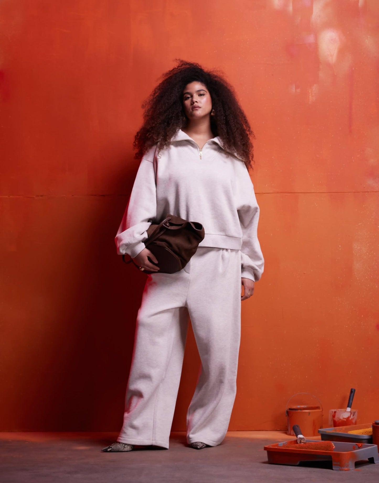 ASOS DESIGN Curve co - ord heavyweight half zip sweat in oatmeal - ASOS Sample Sale