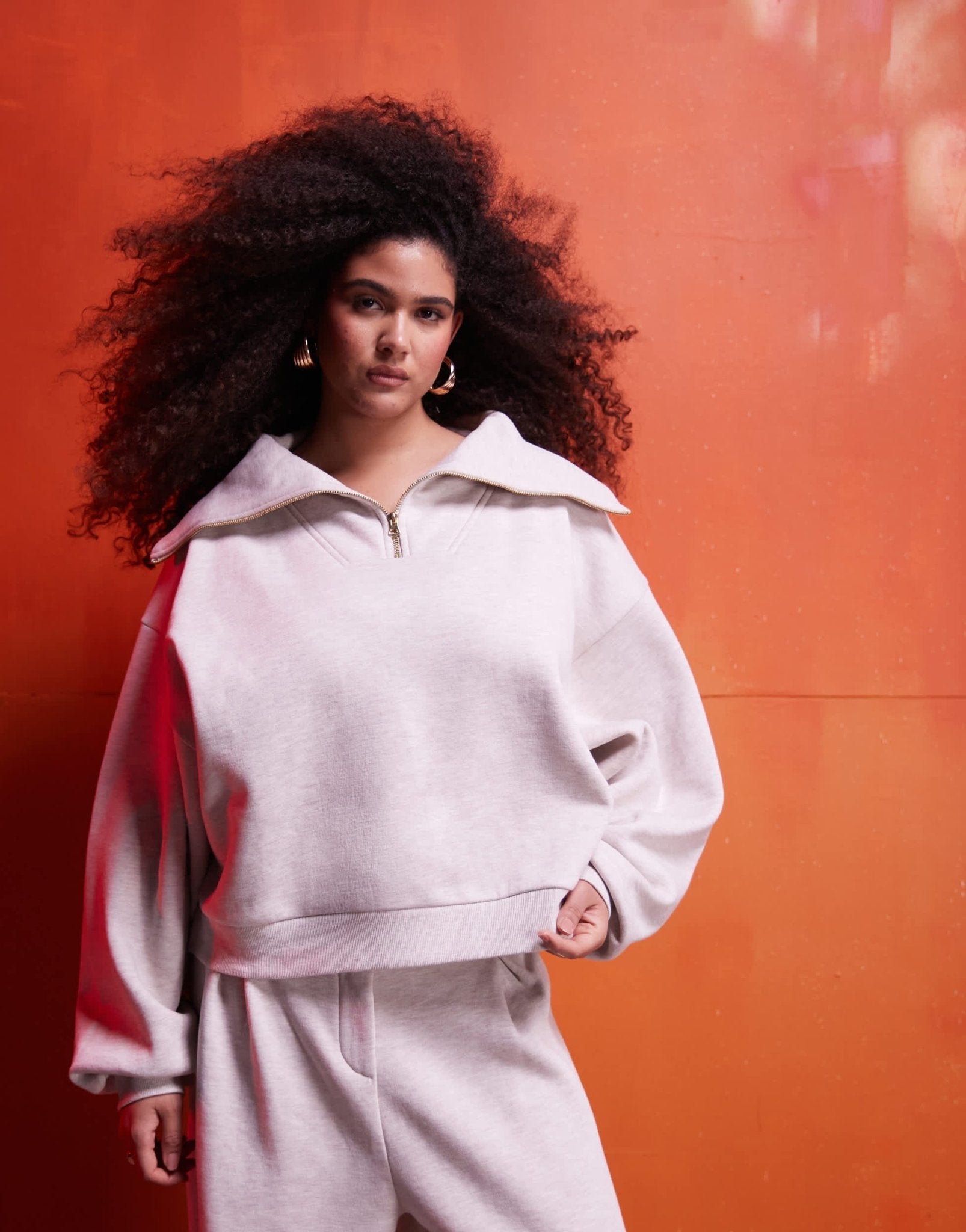 ASOS DESIGN Curve co - ord heavyweight half zip sweat in oatmeal - ASOS Sample Sale
