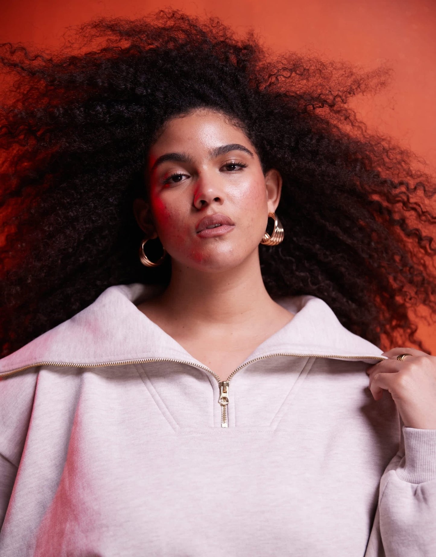 ASOS DESIGN Curve co - ord heavyweight half zip sweat in oatmeal - ASOS Sample Sale