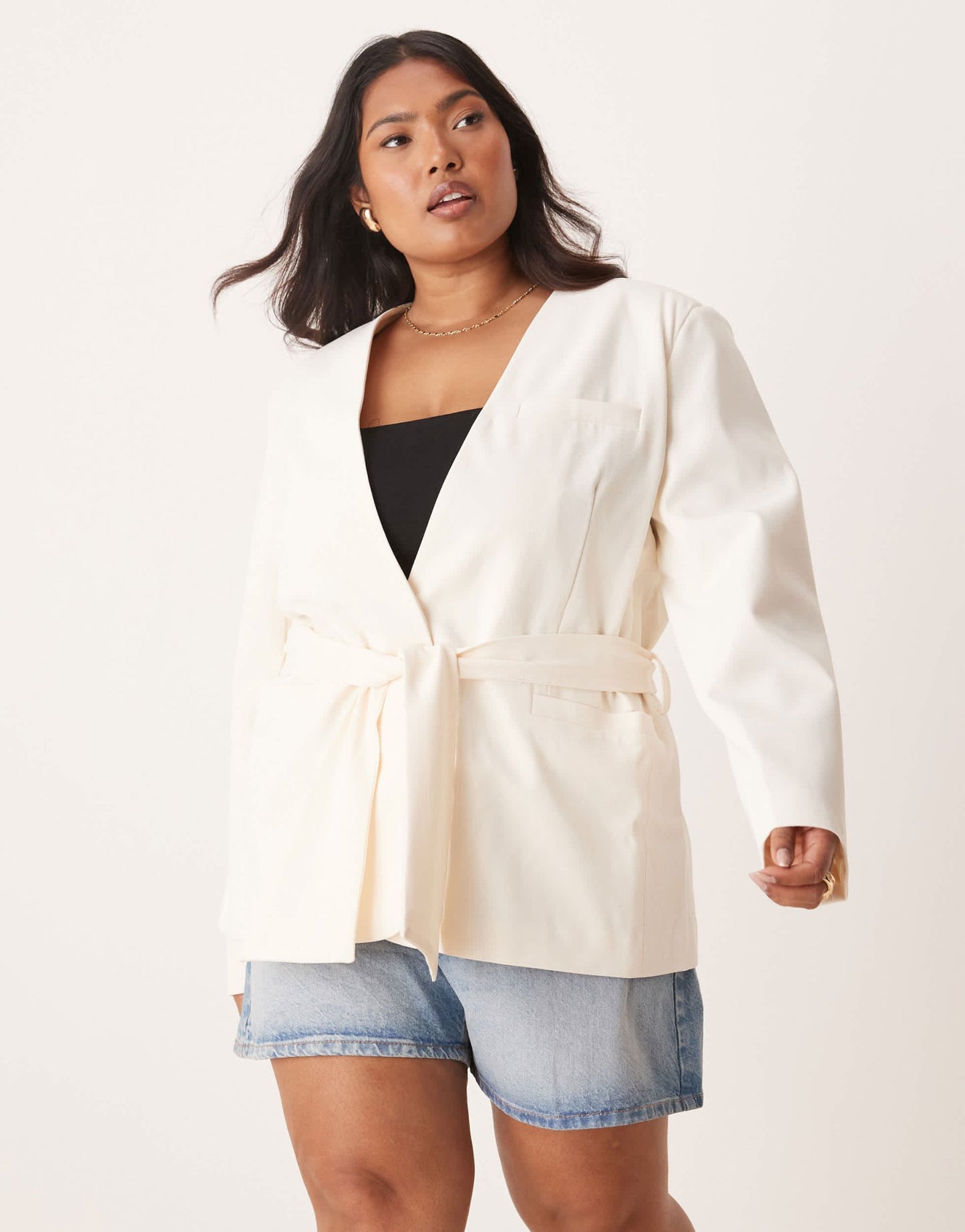 ASOS DESIGN Curve collarless formal blazer in buttermilk - ASOS Sample Sale