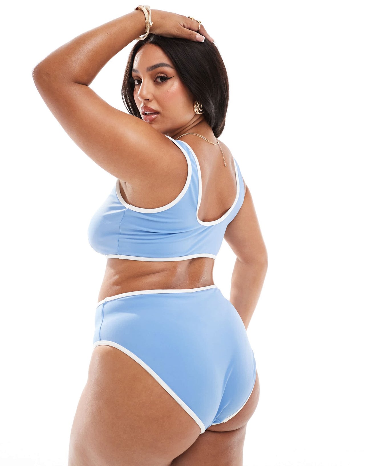 ASOS DESIGN Curve contrast binding high leg high waist bikini bottom in dusty blue - ASOS Sample Sale