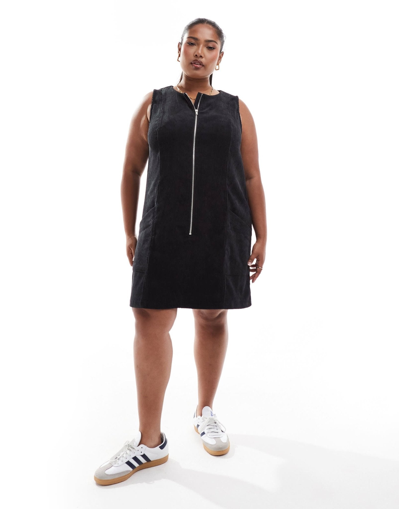 ASOS DESIGN Curve cord mini zip through dress in black - ASOS Sample Sale