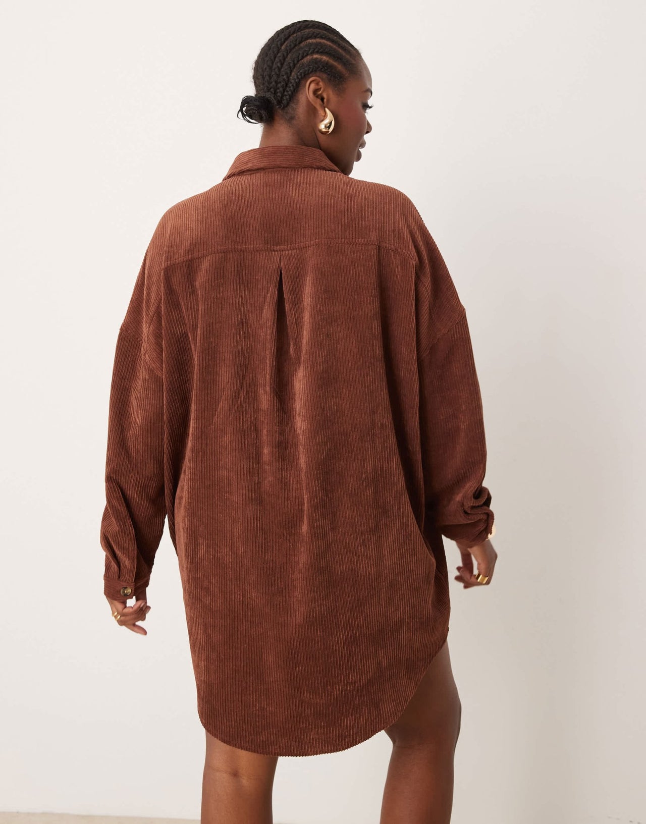 ASOS DESIGN curve cord oversized shirt dress with drop pocket in chocolate - ASOS Sample Sale