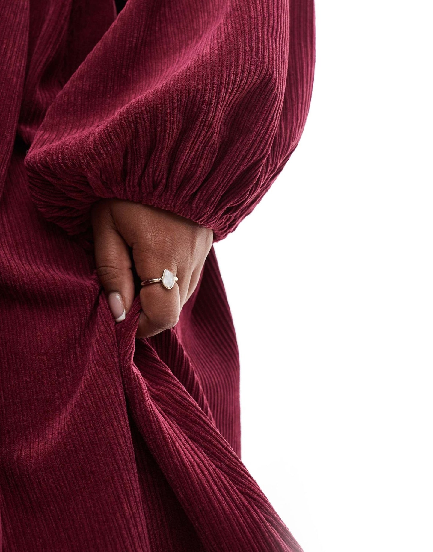 ASOS DESIGN curve cord smock mini dress with frill detail in burgundy - ASOS Sample Sale