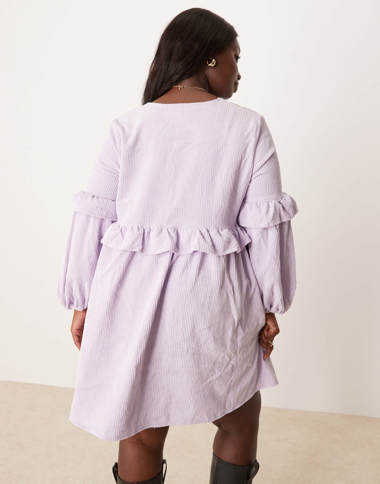 ASOS DESIGN Curve cord smock mini dress with frill detail in lilac - ASOS Sample Sale