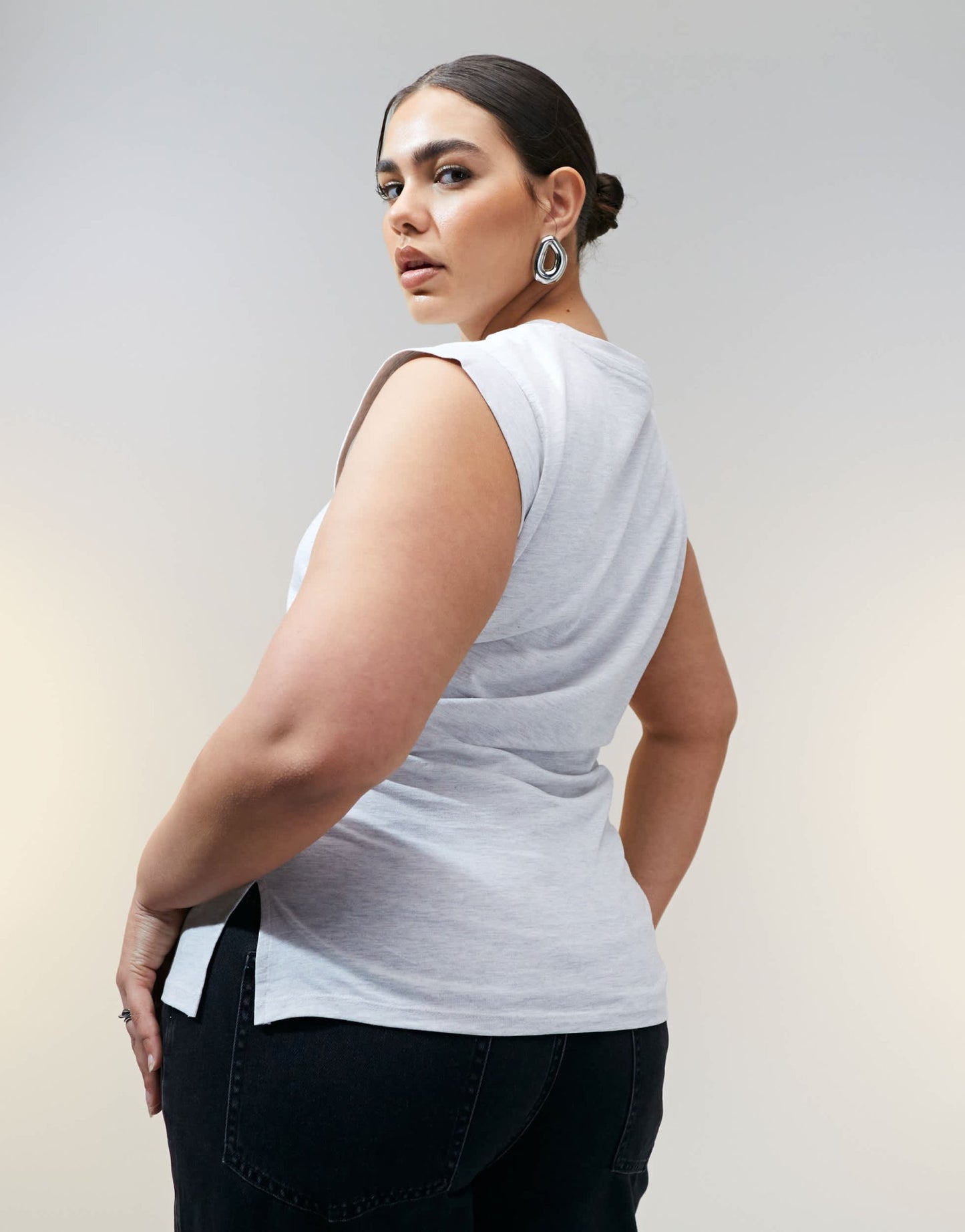 ASOS DESIGN Curve corset waist sharp shoulder tank top ice marl - ASOS Sample Sale