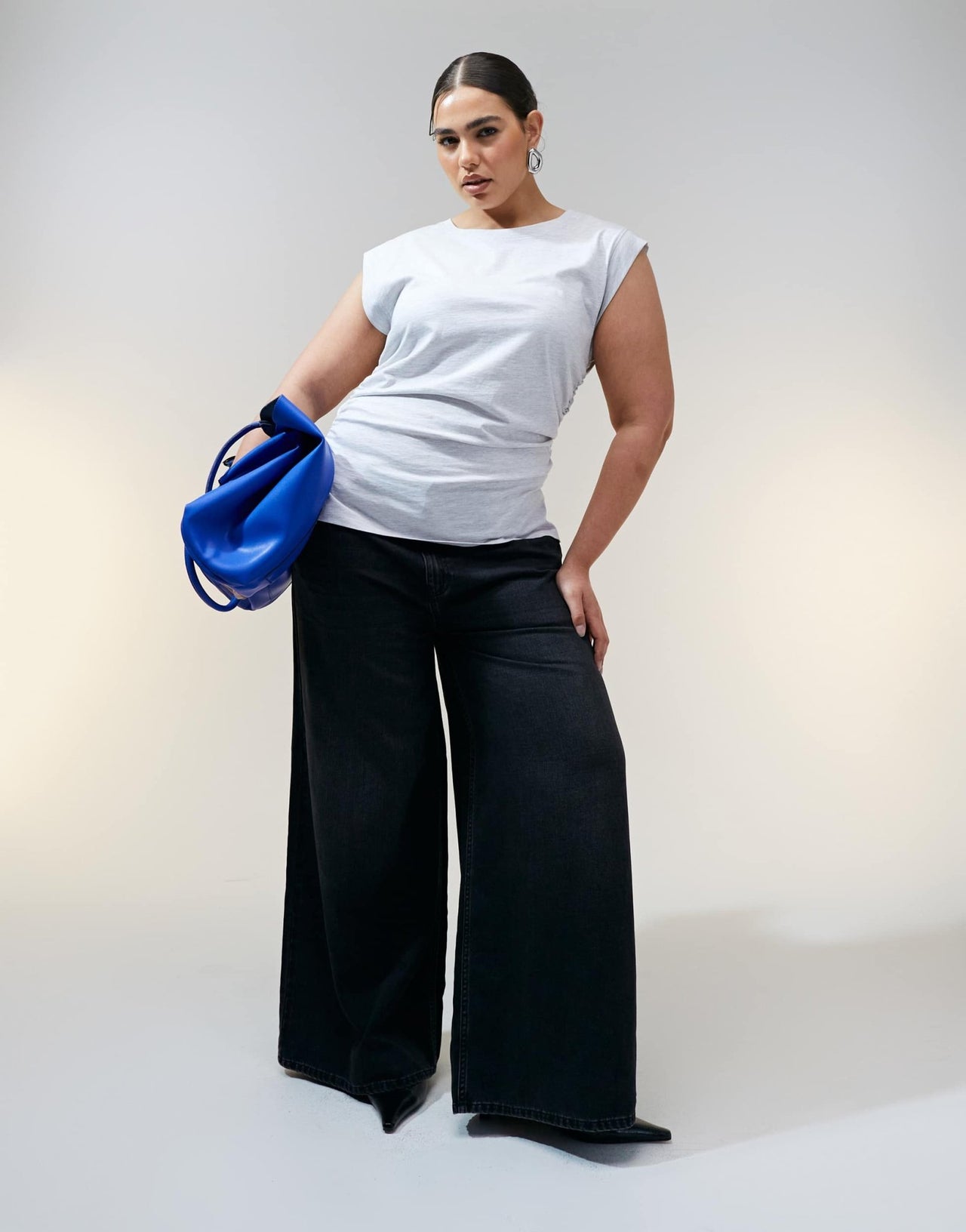 ASOS DESIGN Curve corset waist sharp shoulder tank top ice marl - ASOS Sample Sale