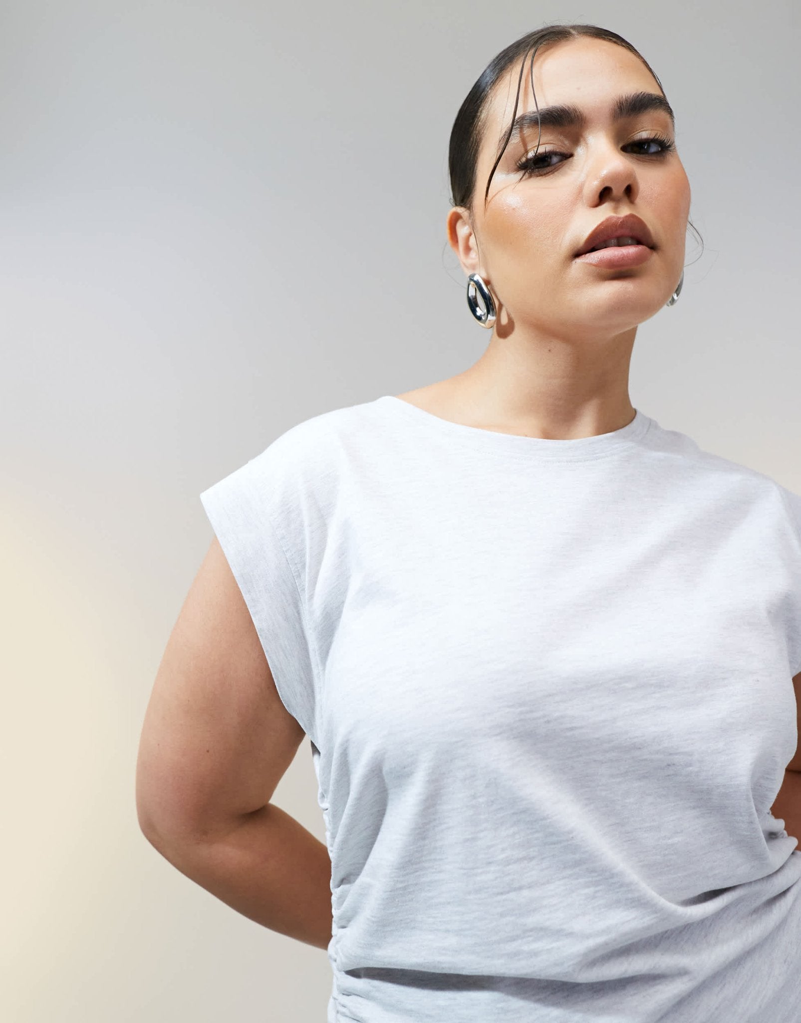 ASOS DESIGN Curve corset waist sharp shoulder tank top ice marl - ASOS Sample Sale