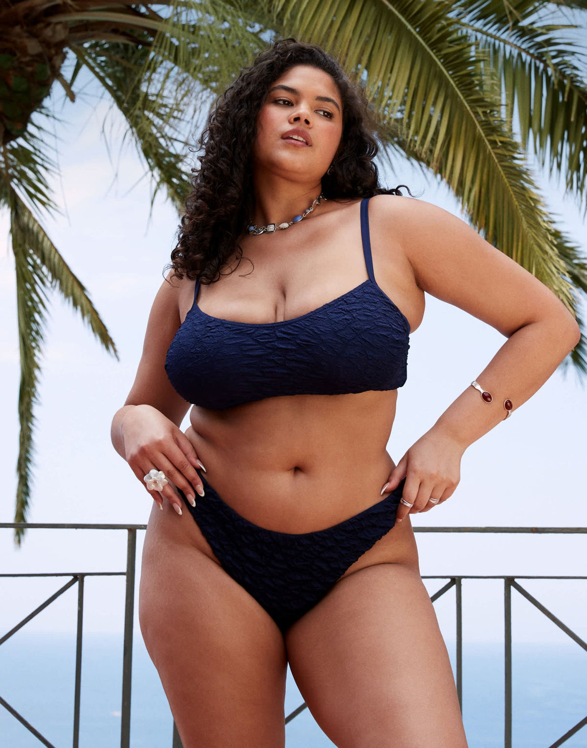 ASOS DESIGN Curve Courtney hidden underwire textured crop bikini top in navy - ASOS Sample Sale