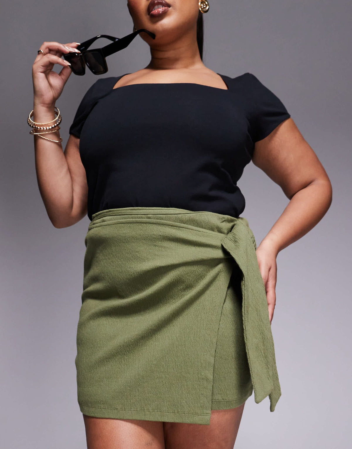 ASOS DESIGN Curve crinkle tie side mini skirt in khaki - ASOS Sample Sale