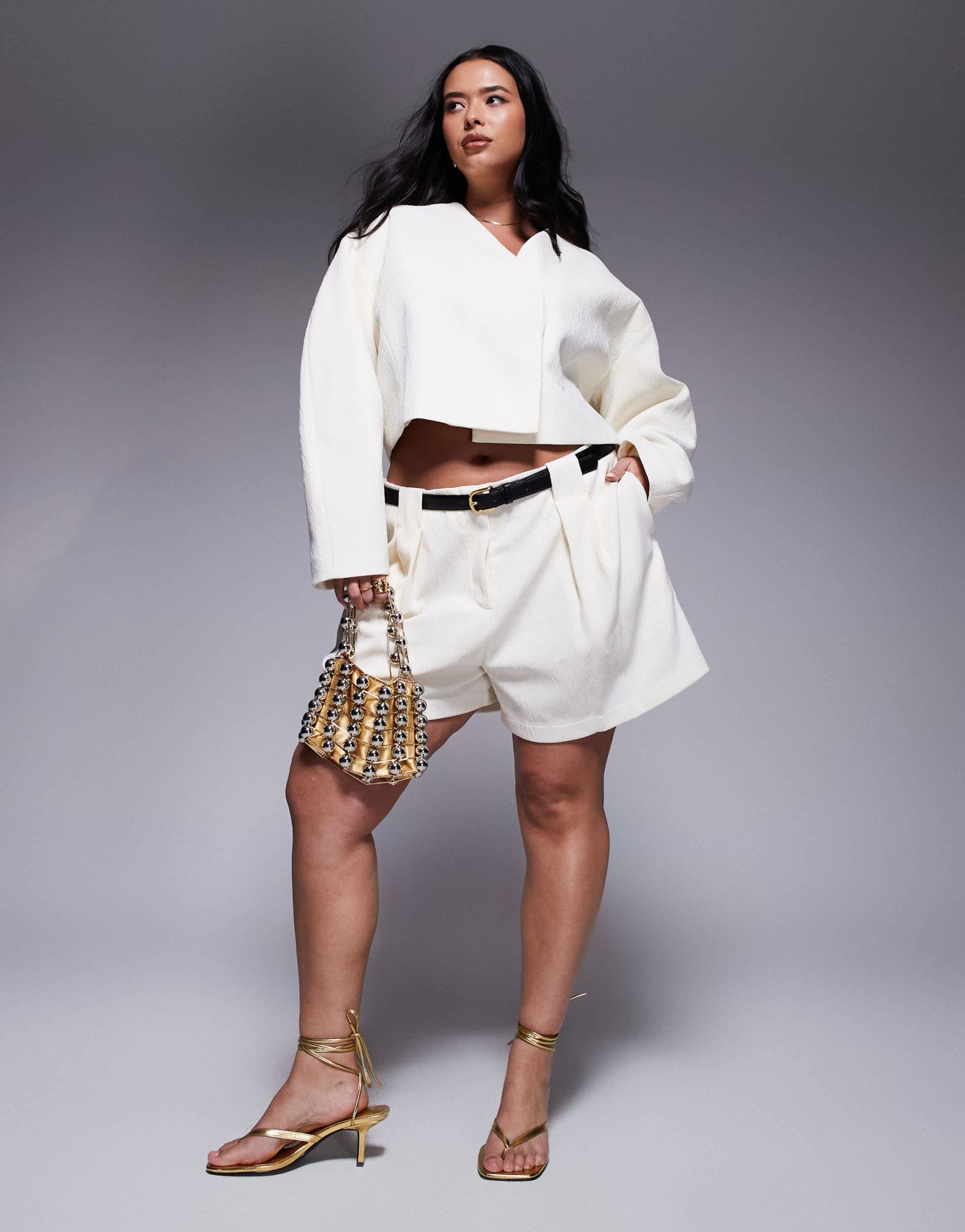 ASOS DESIGN Curve cropped textured blazer co-ord in cream - ASOS Sample Sale