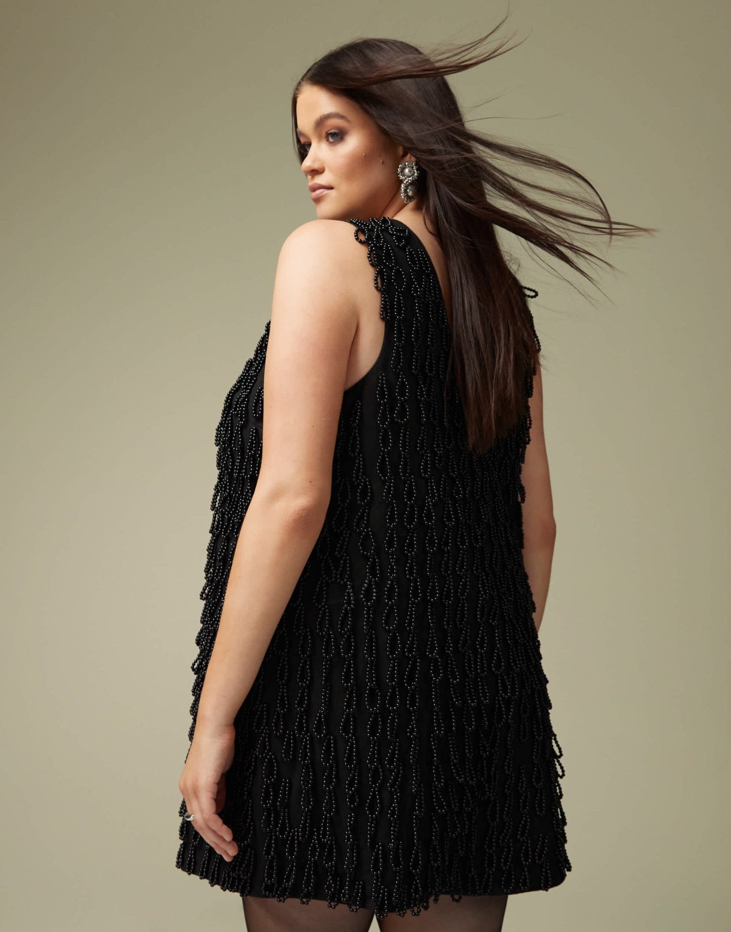 ASOS DESIGN Curve deep v neckline embellished mini shift dress in black - ASOS Sample Sale