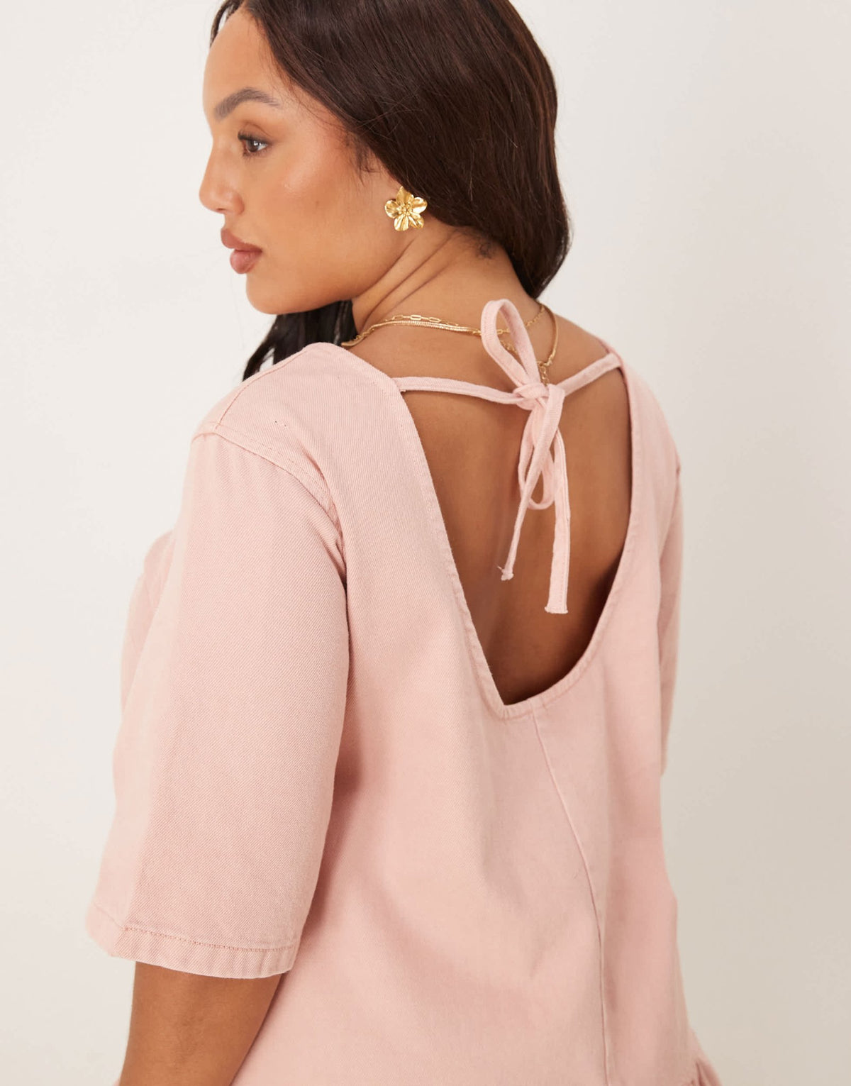 ASOS DESIGN Curve denim t-shirt mini dress with drop waist in pink - ASOS Sample Sale