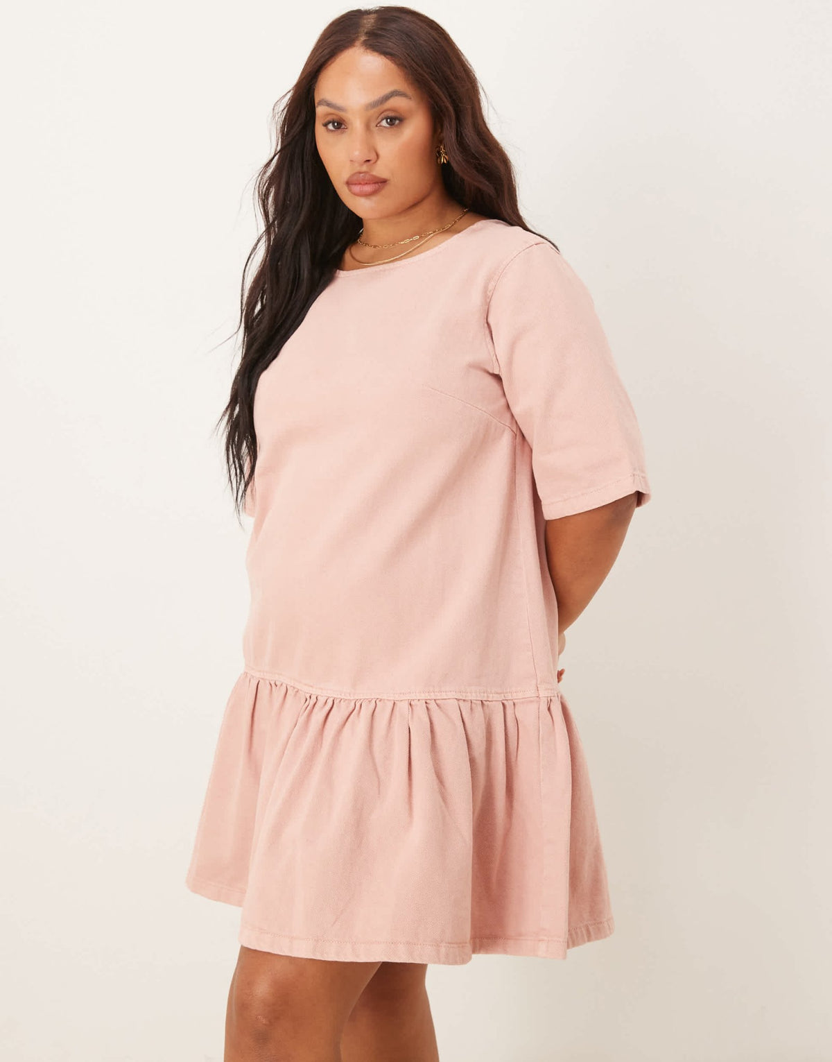 ASOS DESIGN Curve denim t-shirt mini dress with drop waist in pink - ASOS Sample Sale