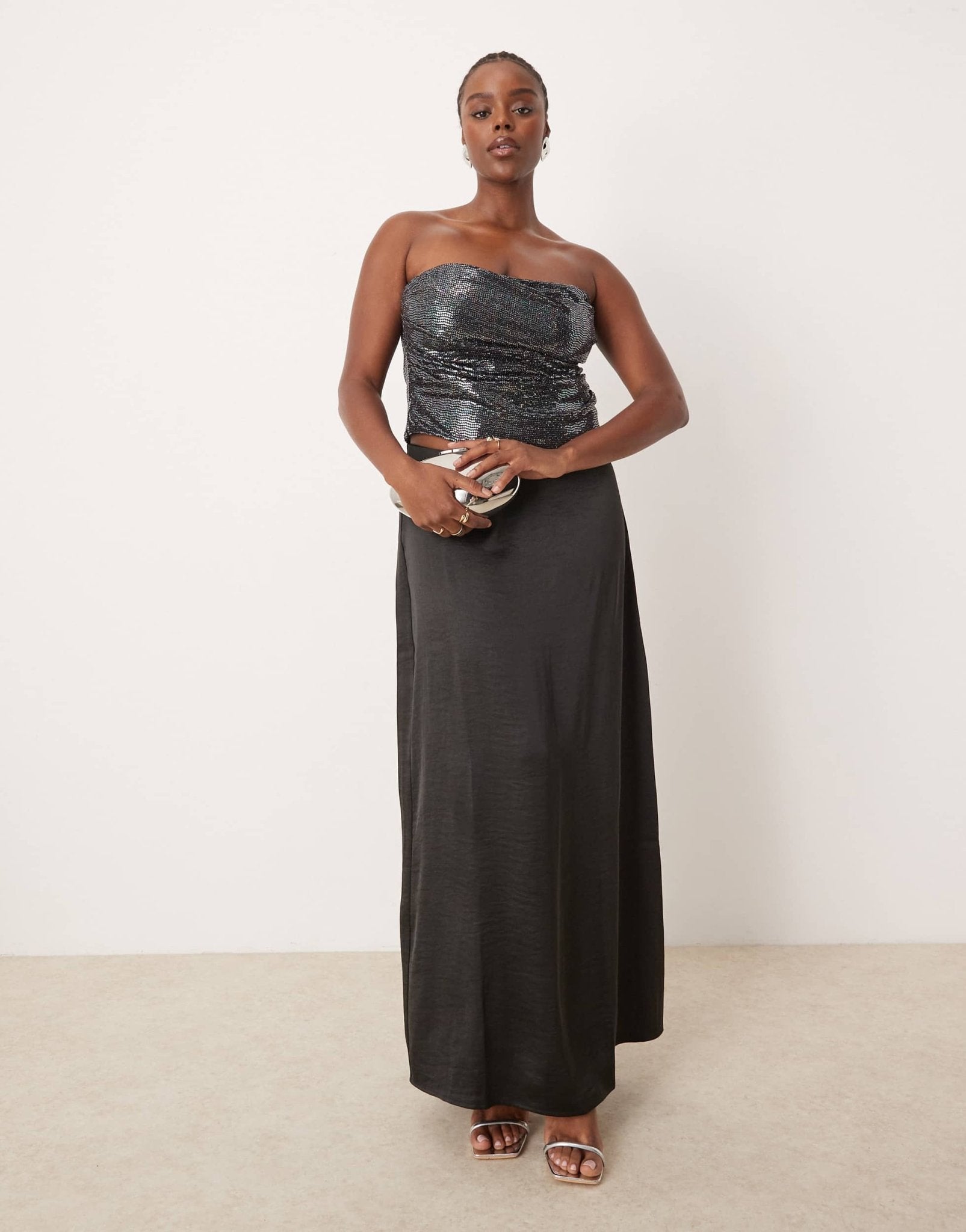 ASOS DESIGN Curve disco foil draped corset top in black - ASOS Sample Sale