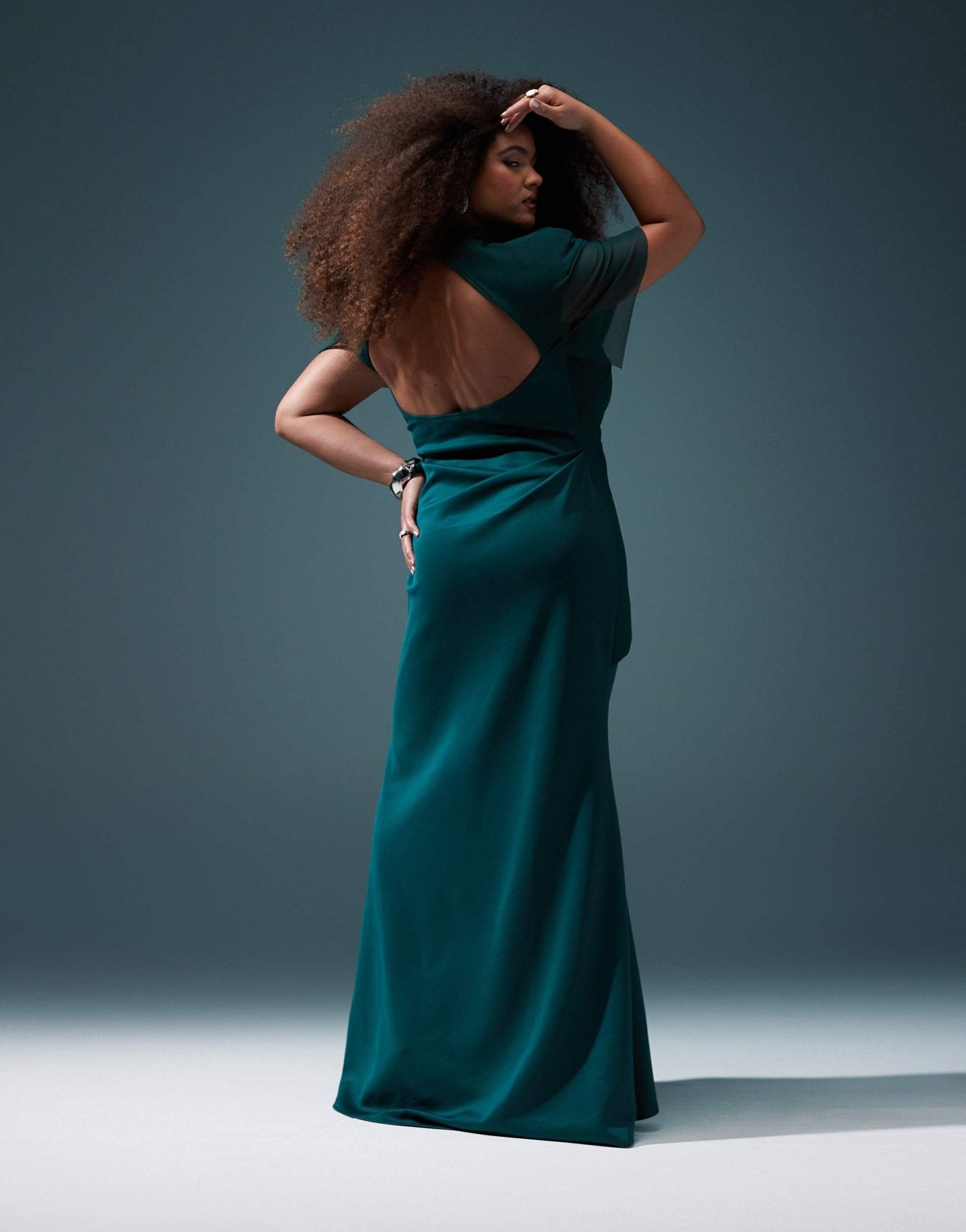 ASOS DESIGN Curve draped mesh shoulder pad premium maxi dress in forest green - ASOS Sample Sale