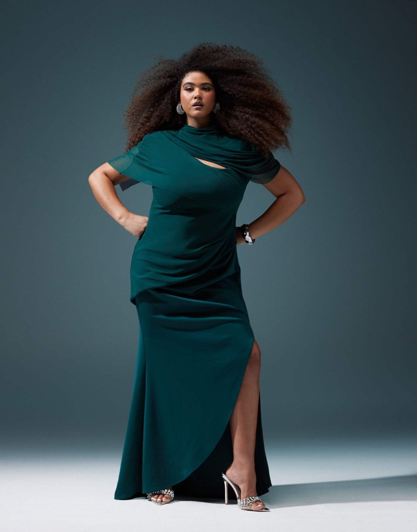 ASOS DESIGN Curve draped mesh shoulder pad premium maxi dress in forest green - ASOS Sample Sale