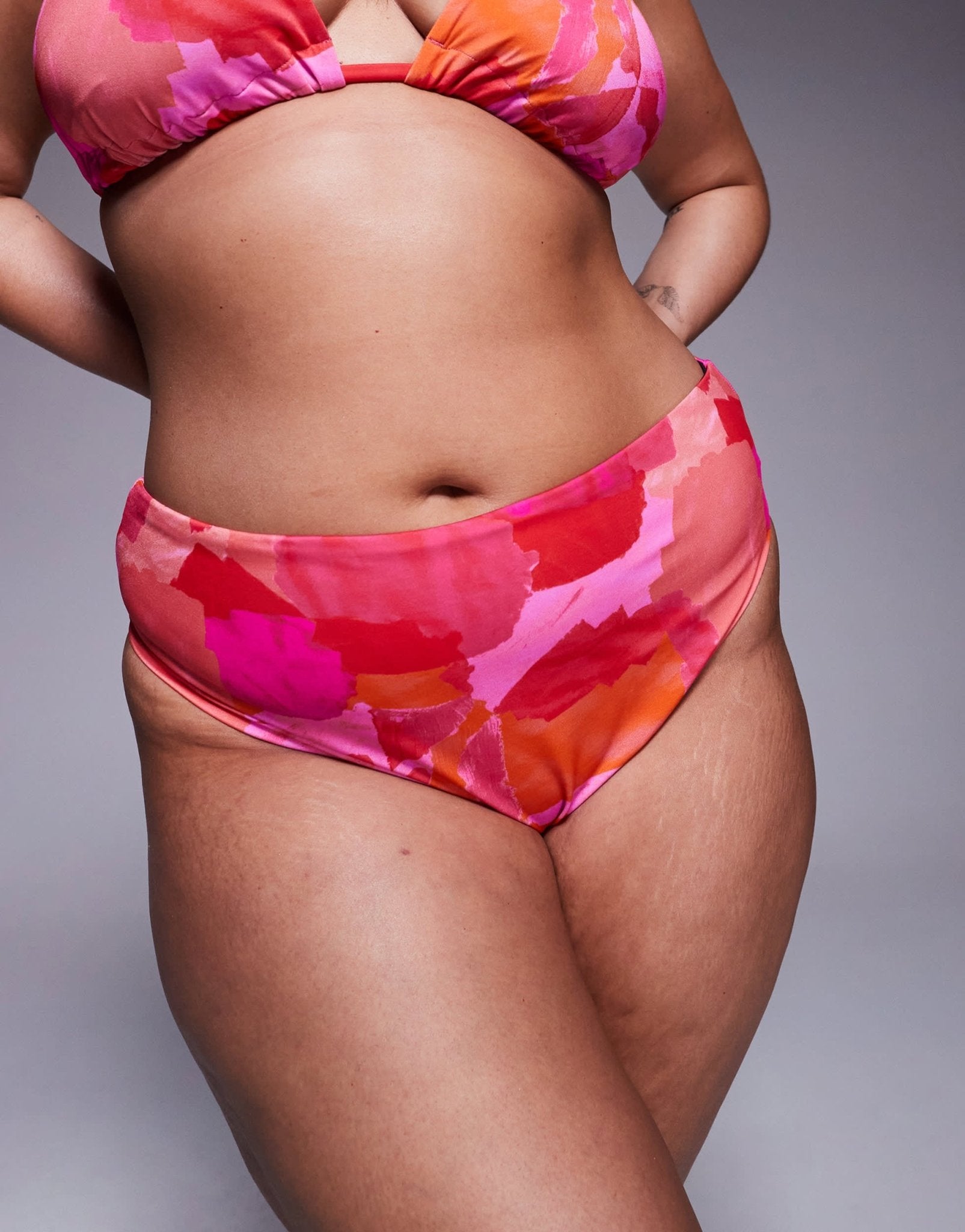 ASOS DESIGN Curve Exclusive Arina high leg high waist in pink & red abstract print - ASOS Sample Sale