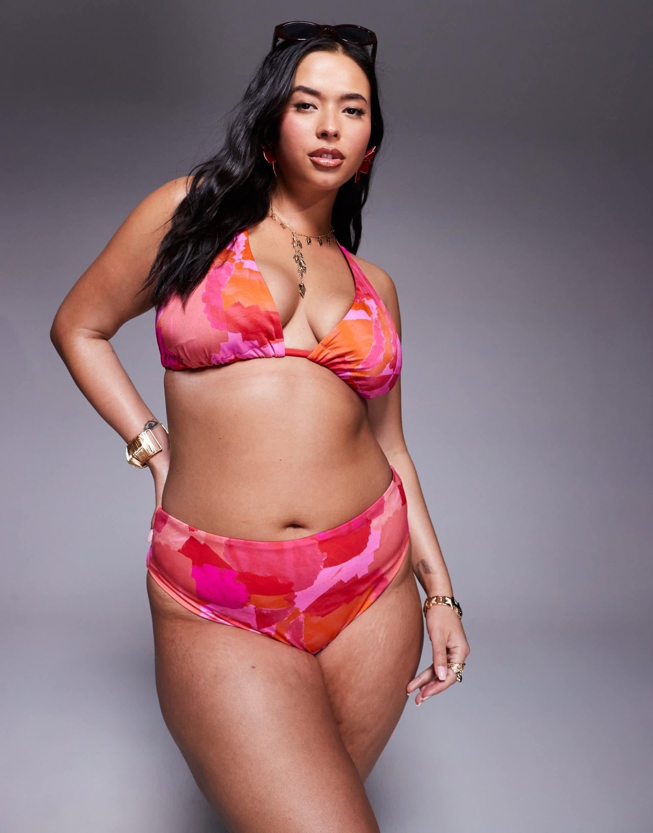 ASOS DESIGN Curve Exclusive Arina high leg high waist in pink & red abstract print - ASOS Sample Sale