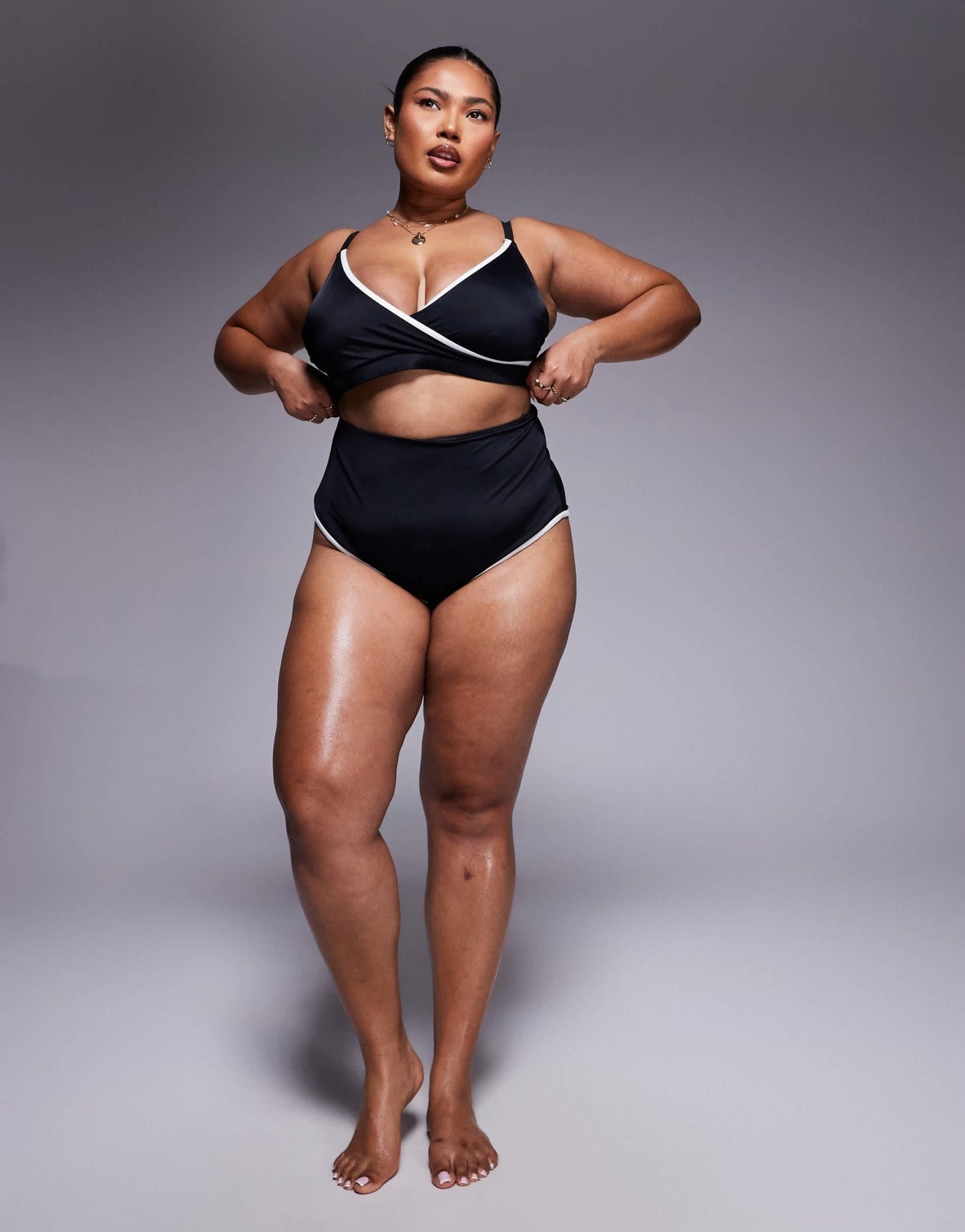 ASOS DESIGN Curve exclusive contrast binding skinny crop bikini top in black - ASOS Sample Sale