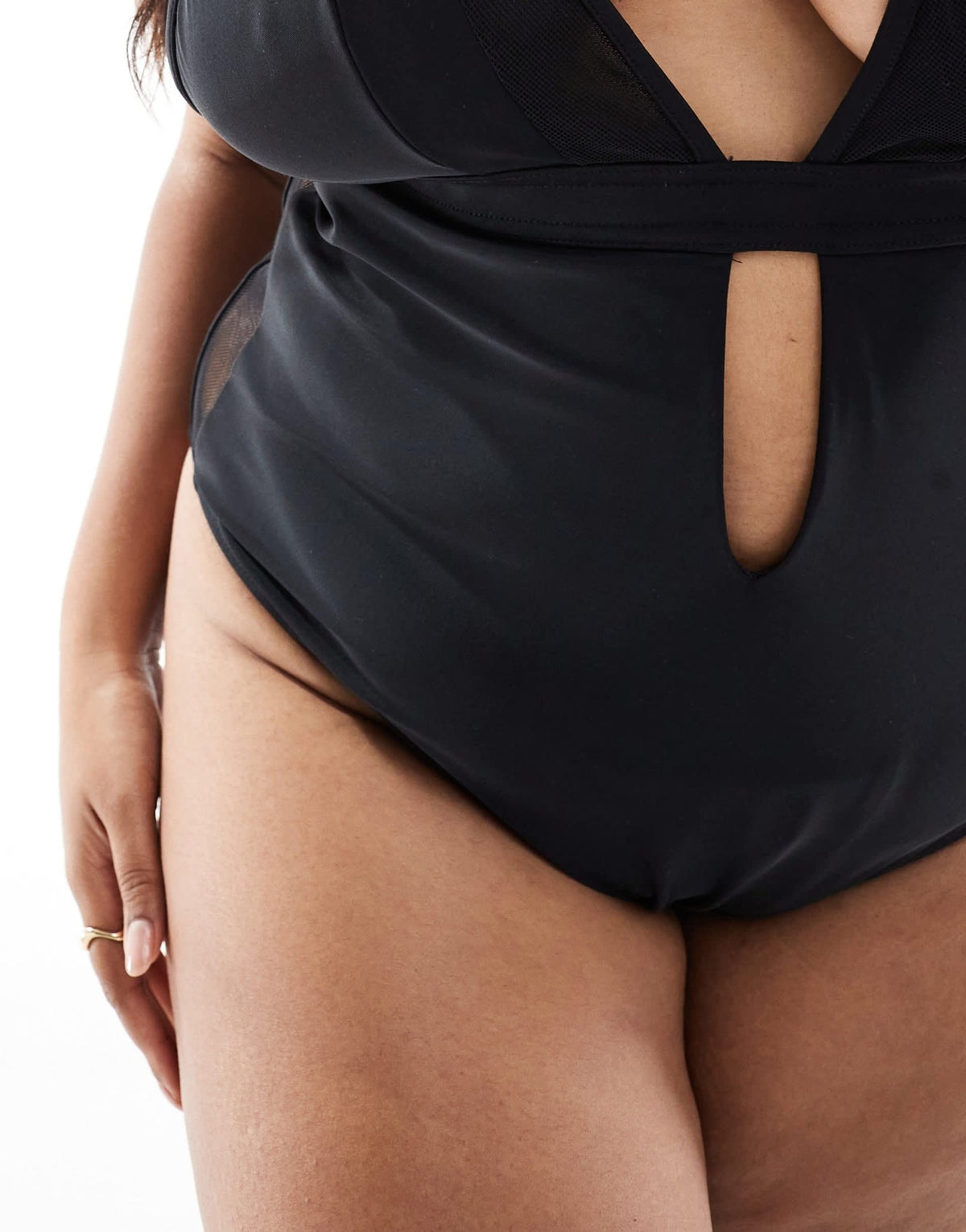ASOS DESIGN Curve exclusive Katie May mesh insert swimsuit in black - ASOS Sample Sale