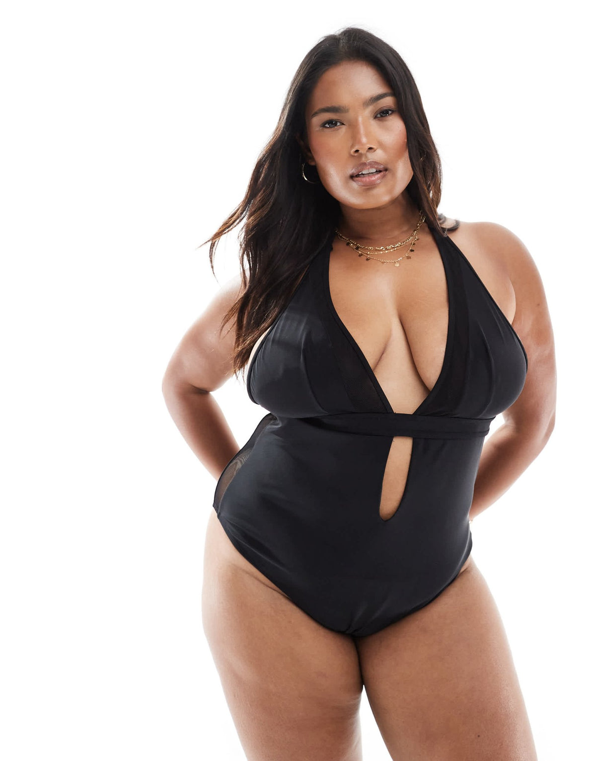 ASOS DESIGN Curve exclusive Katie May mesh insert swimsuit in black - ASOS Sample Sale