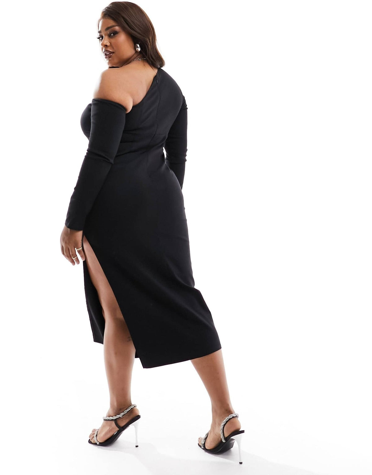 ASOS DESIGN Curve Exclusive long sleeve assymmetric midi dress in black - ASOS Sample Sale