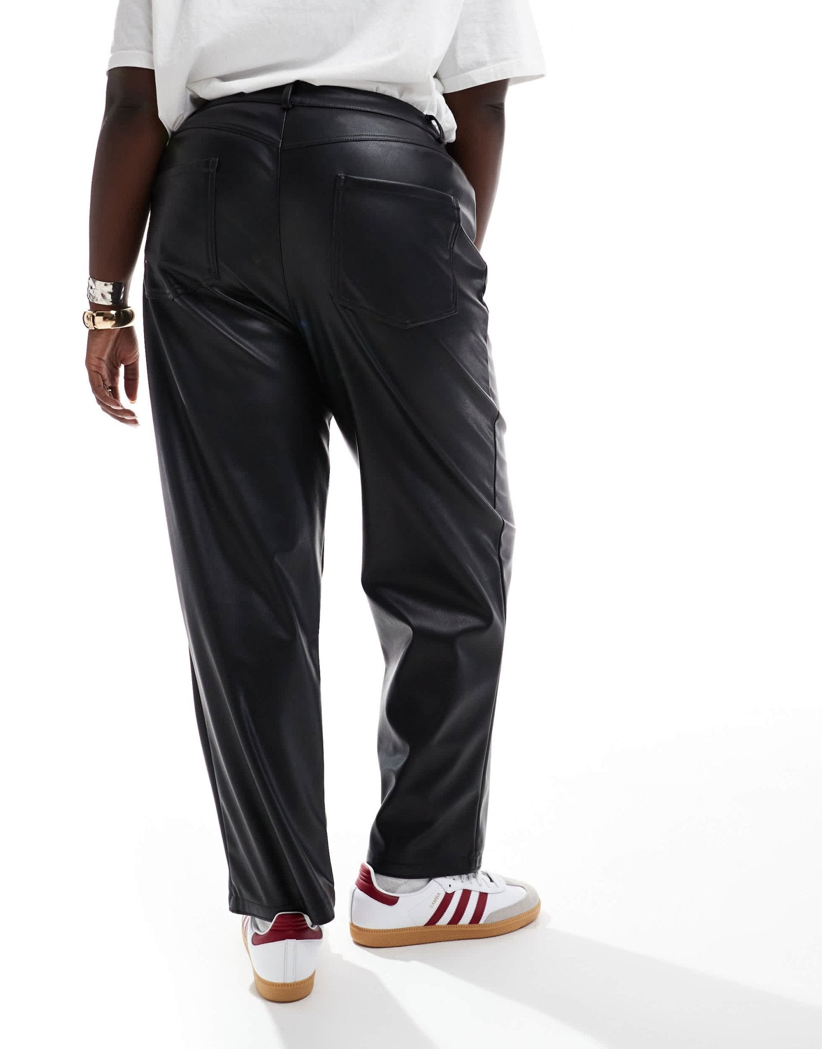 ASOS DESIGN Curve faux leather straight leg trousers in black - ASOS Sample Sale
