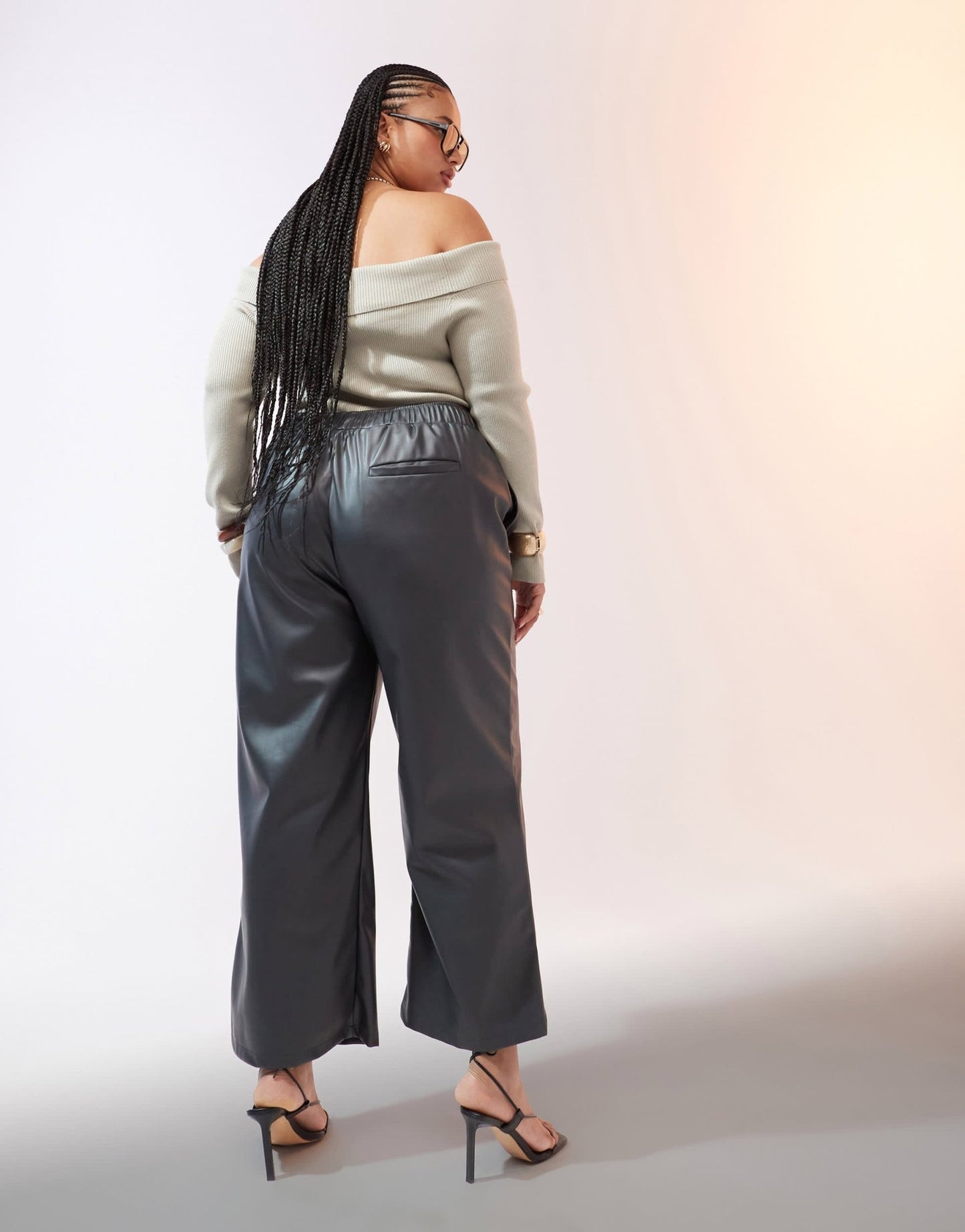 ASOS DESIGN Curve faux leather wide leg pull on trousers in charcoal - ASOS Sample Sale