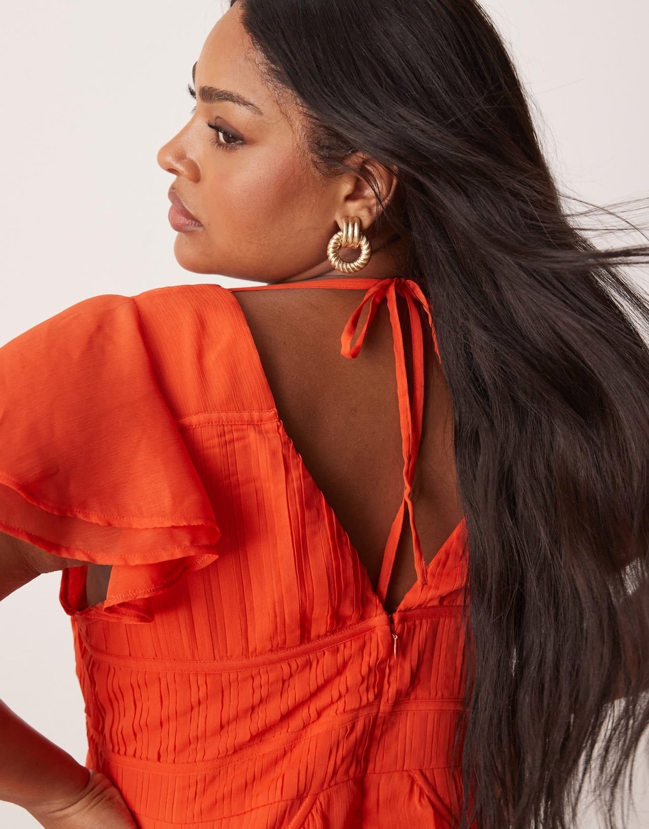 ASOS DESIGN Curve flutter sleeve ruched maxi dress with hi low hem in spicy red - ASOS Sample Sale