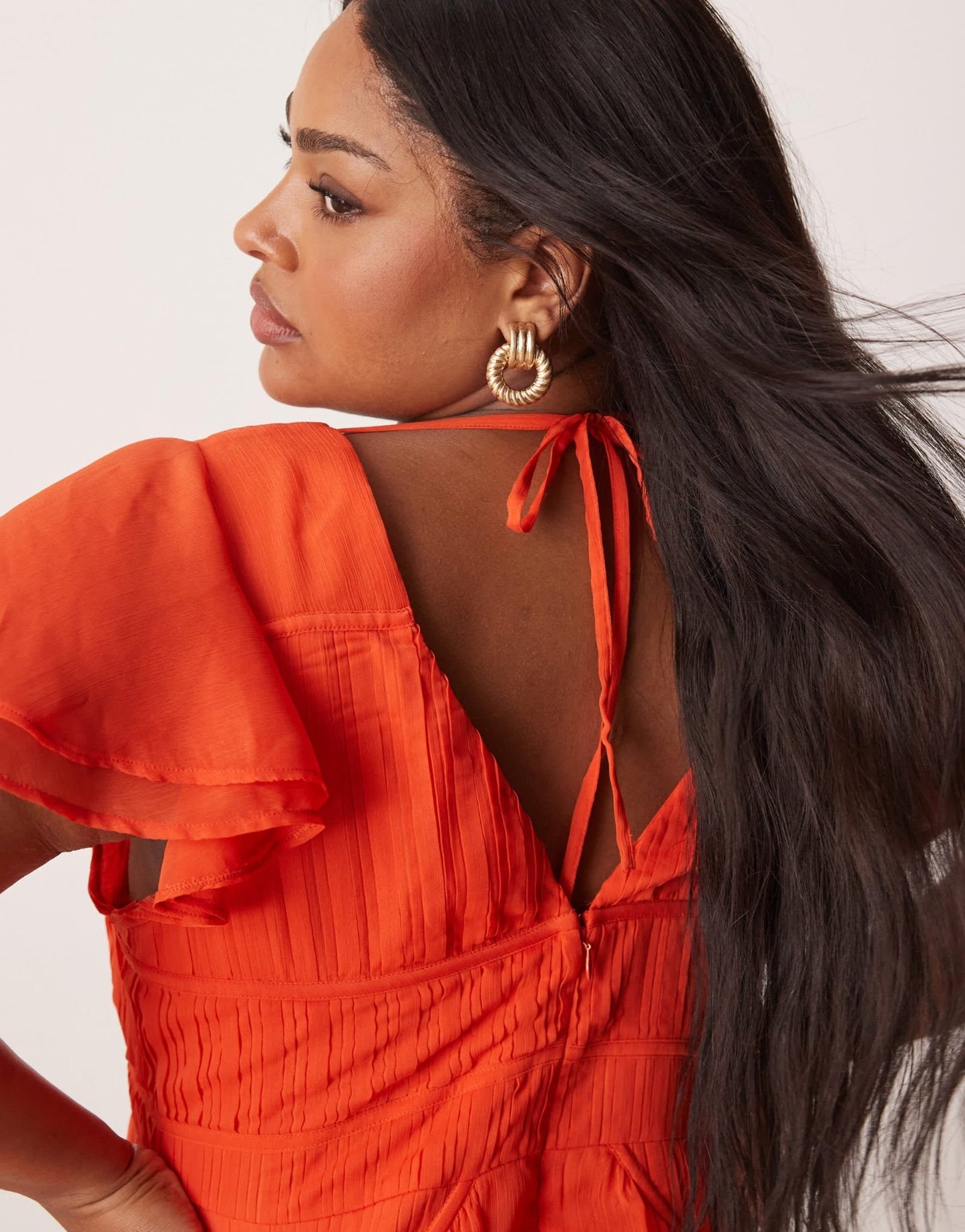 ASOS DESIGN Curve flutter sleeve ruched maxi dress with hi low hem in spicy red - ASOS Sample Sale