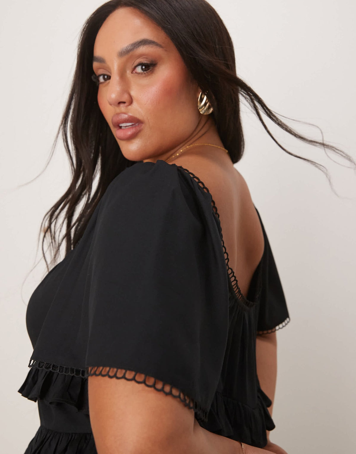 ASOS DESIGN Curve flutter sleeve waisted maxi dress in black - ASOS Sample Sale