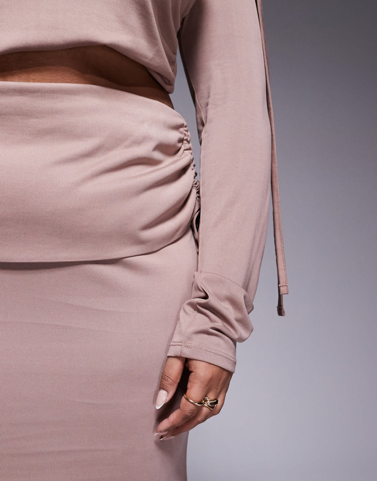 ASOS DESIGN Curve fold over waist fishtail maxi skirt with side ruching in mink - ASOS Sample Sale