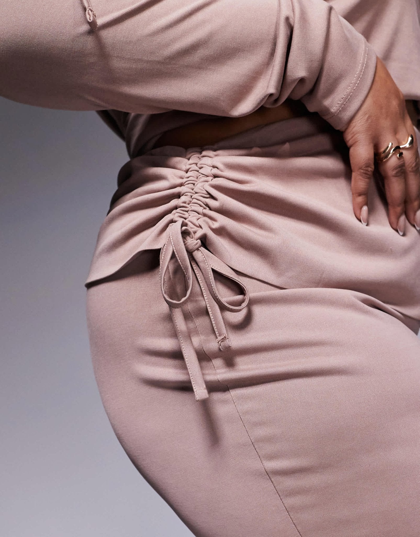 ASOS DESIGN Curve fold over waist fishtail maxi skirt with side ruching in mink - ASOS Sample Sale