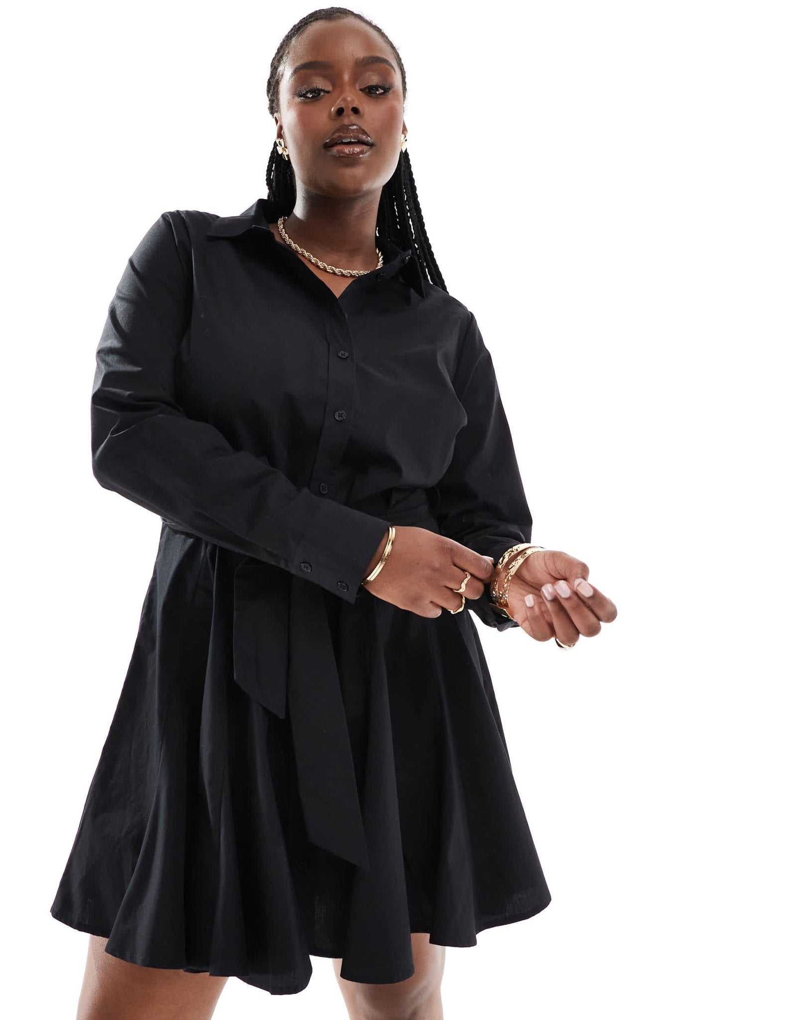 ASOS DESIGN Curve godet pleated mini shirt dress in black - ASOS Sample Sale
