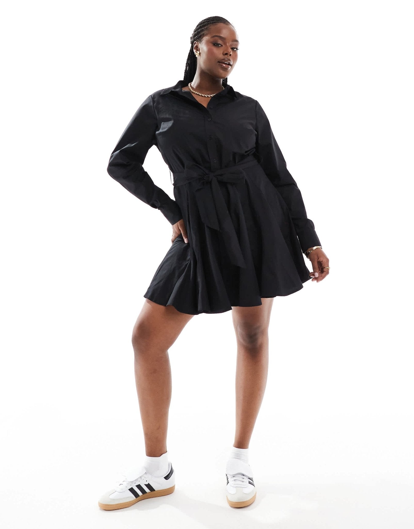 ASOS DESIGN Curve godet pleated mini shirt dress in black - ASOS Sample Sale