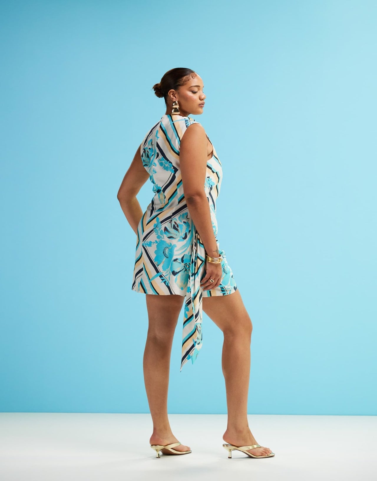 ASOS DESIGN Curve high neck drape detail mini dress in scarf print - ASOS Sample Sale