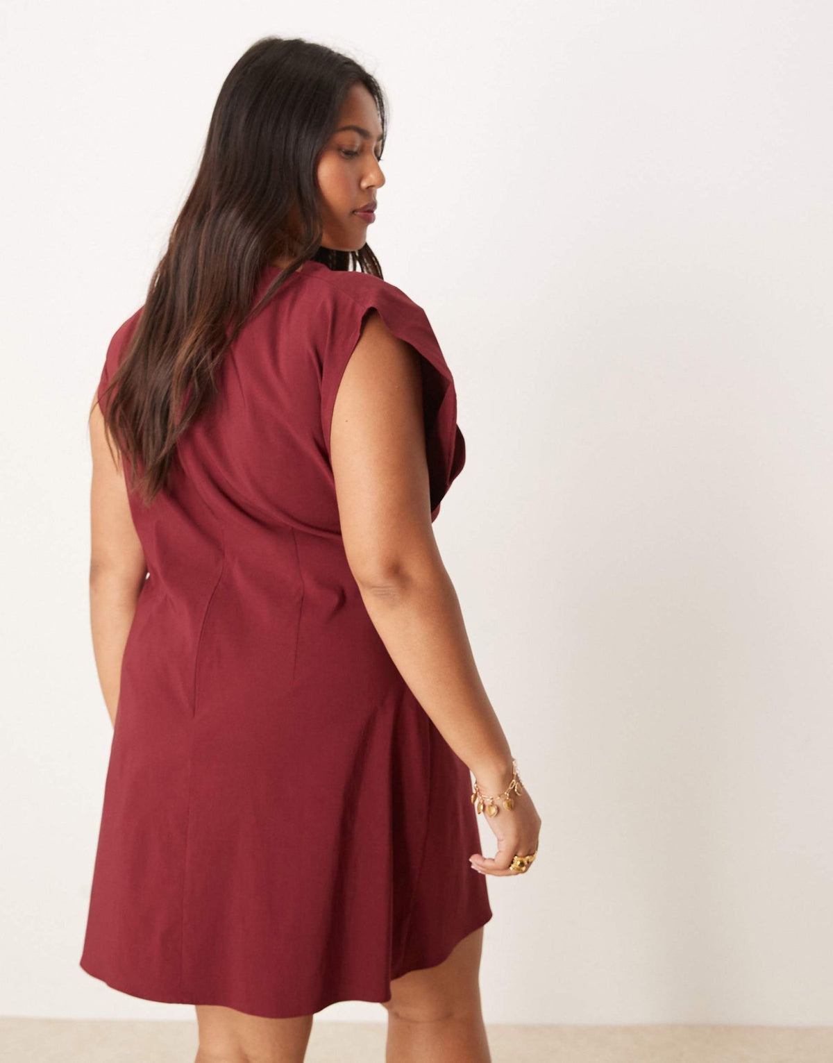 ASOS DESIGN Curve high neck pleated bengaline mini dress in Burgundy - ASOS Sample Sale