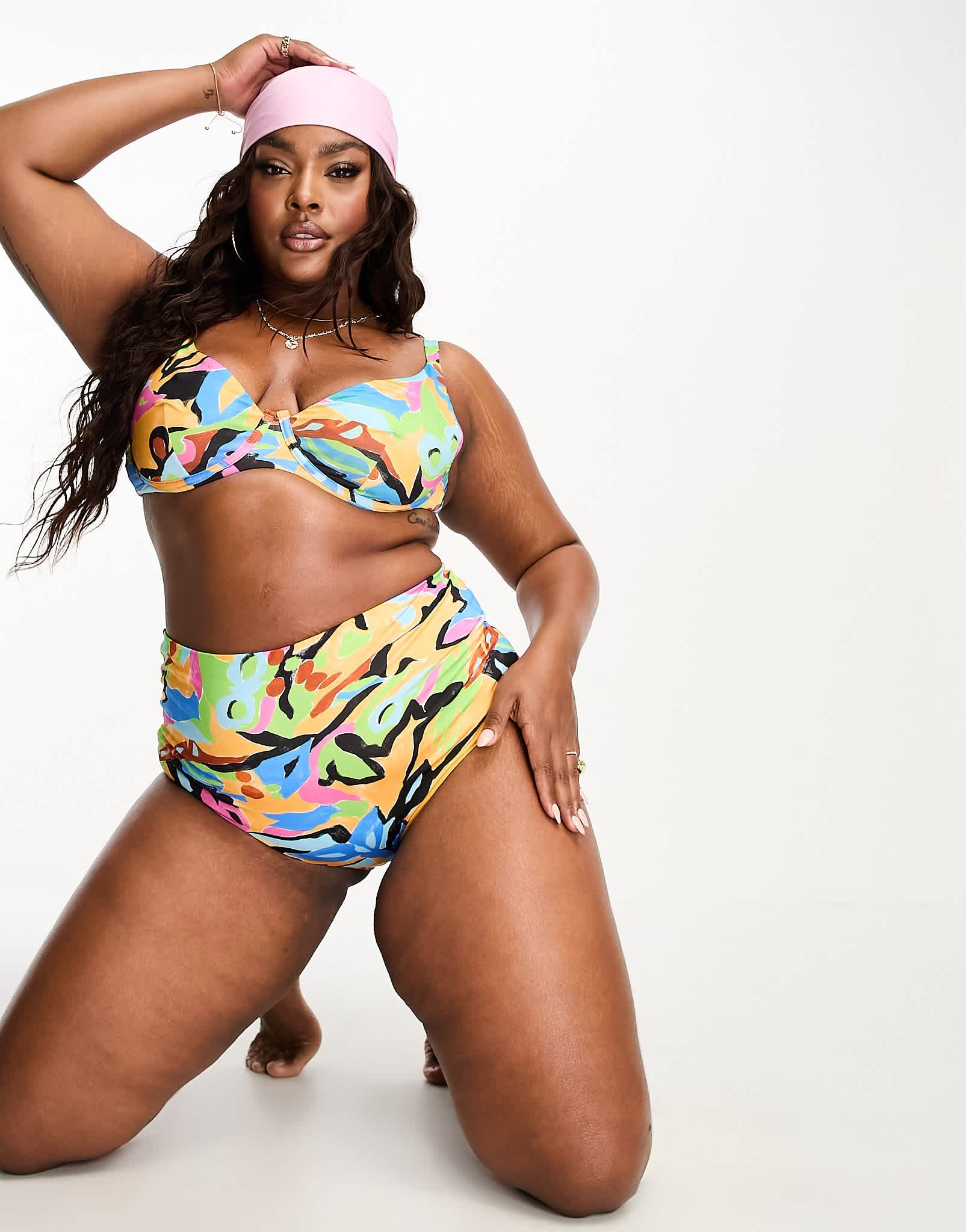 ASOS DESIGN Curve high waist bikini bottom in abstract print - ASOS Sample Sale