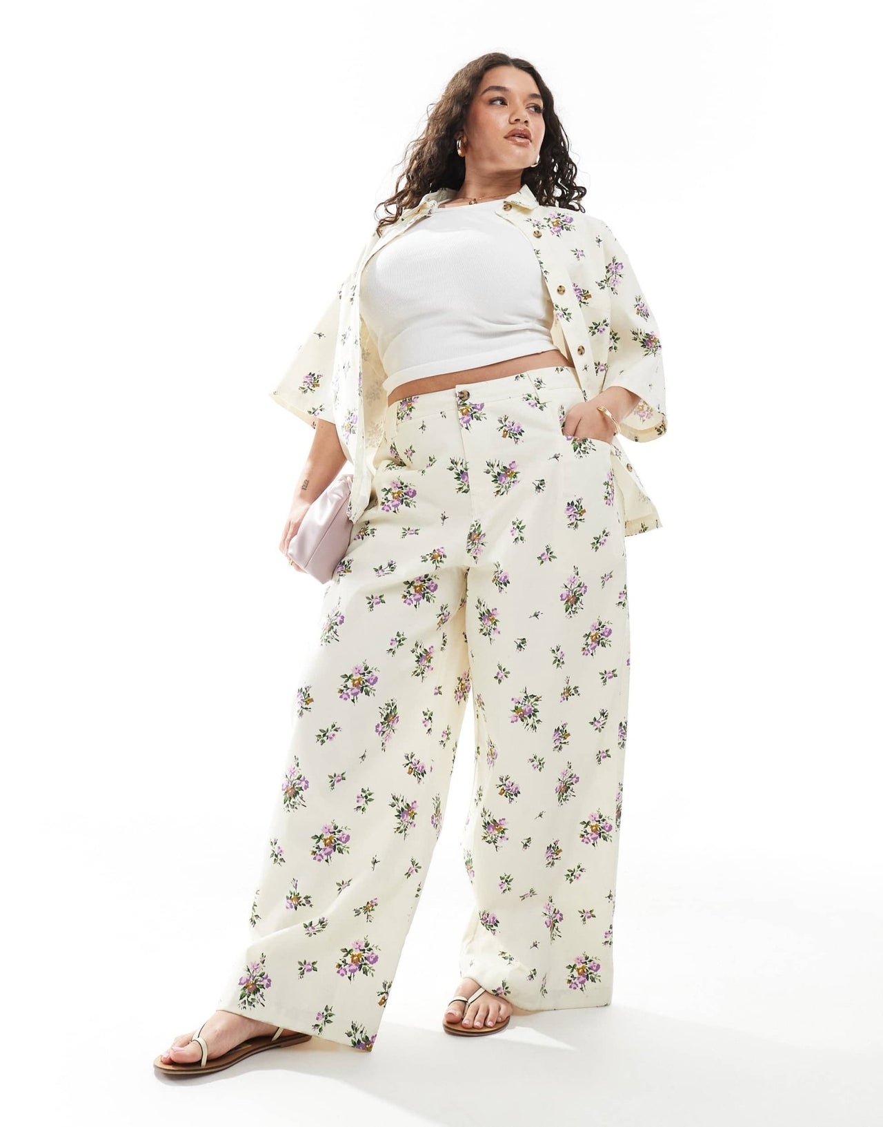 ASOS DESIGN Curve high waist wide leg trousers co - ord in floral print - ASOS Sample Sale