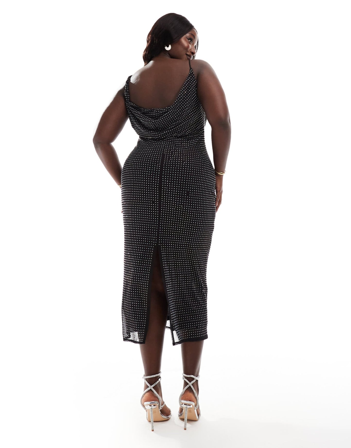 ASOS DESIGN Curve hotfix cowl neck pencil midi dress in black - ASOS Sample Sale