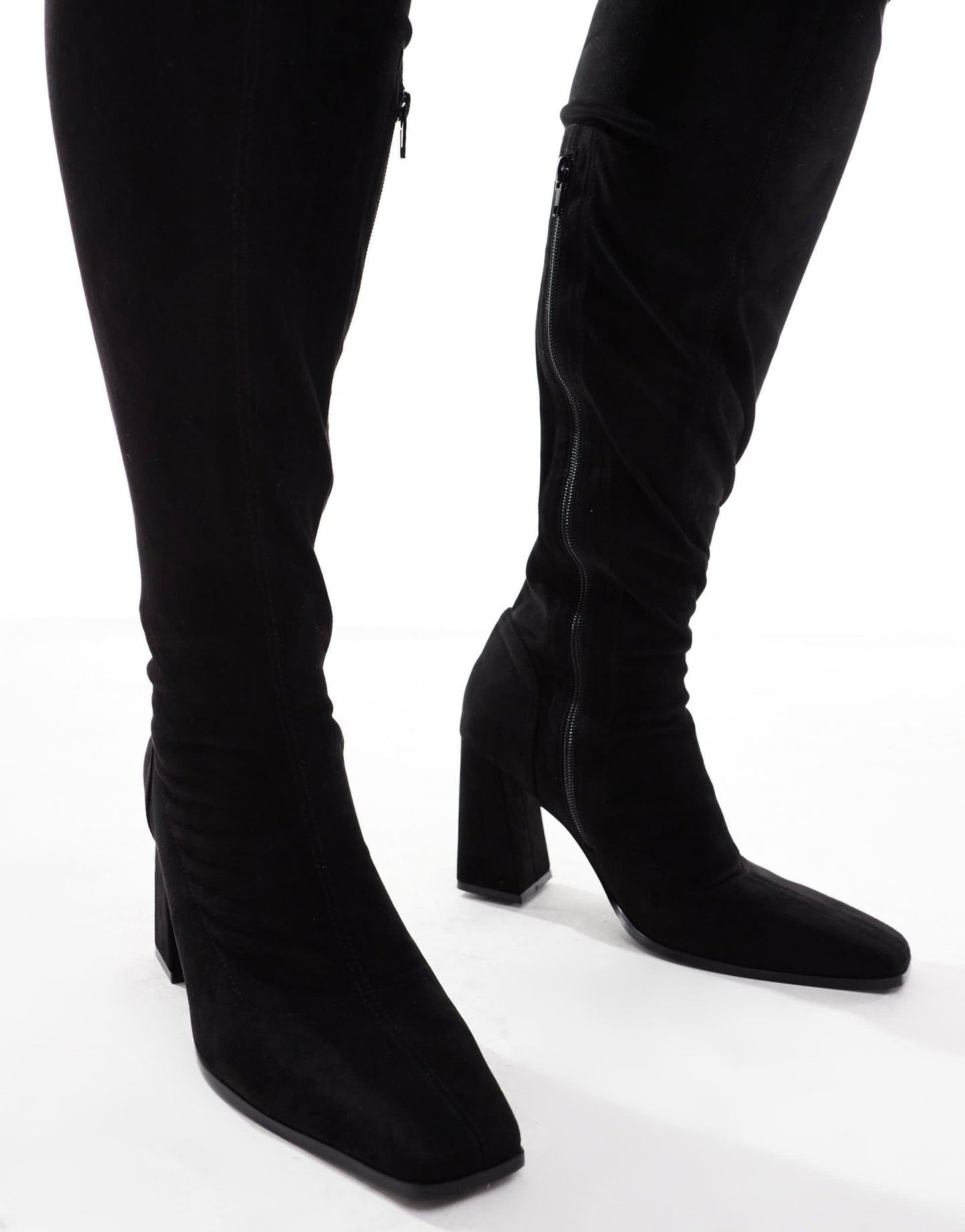 ASOS DESIGN Curve Keely block - heeled over the knee boots in black micro - ASOS Sample Sale