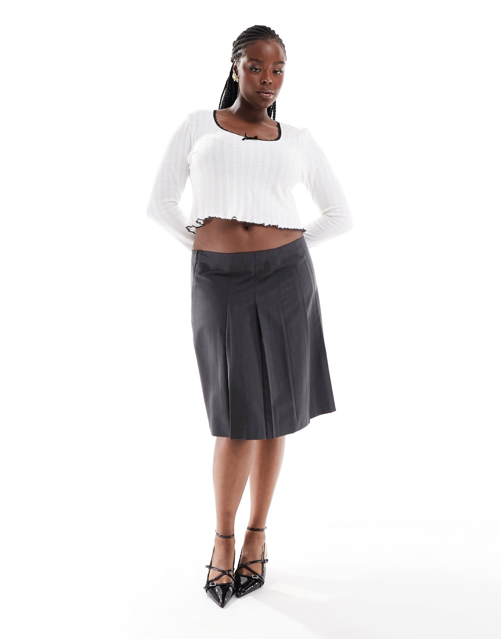 ASOS DESIGN Curve knee length tailored pleated midi skirt in grey - ASOS Sample Sale