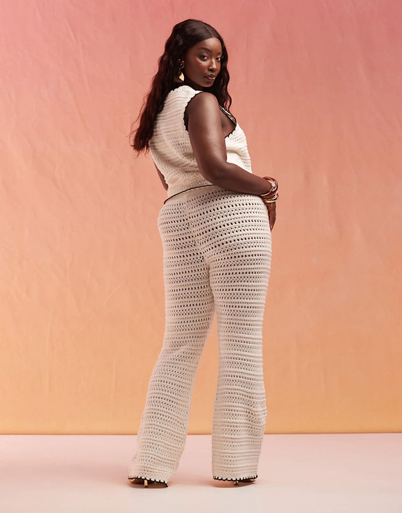 ASOS DESIGN Curve knitted flare in open stitch with tipping co - ord in cream - ASOS Sample Sale