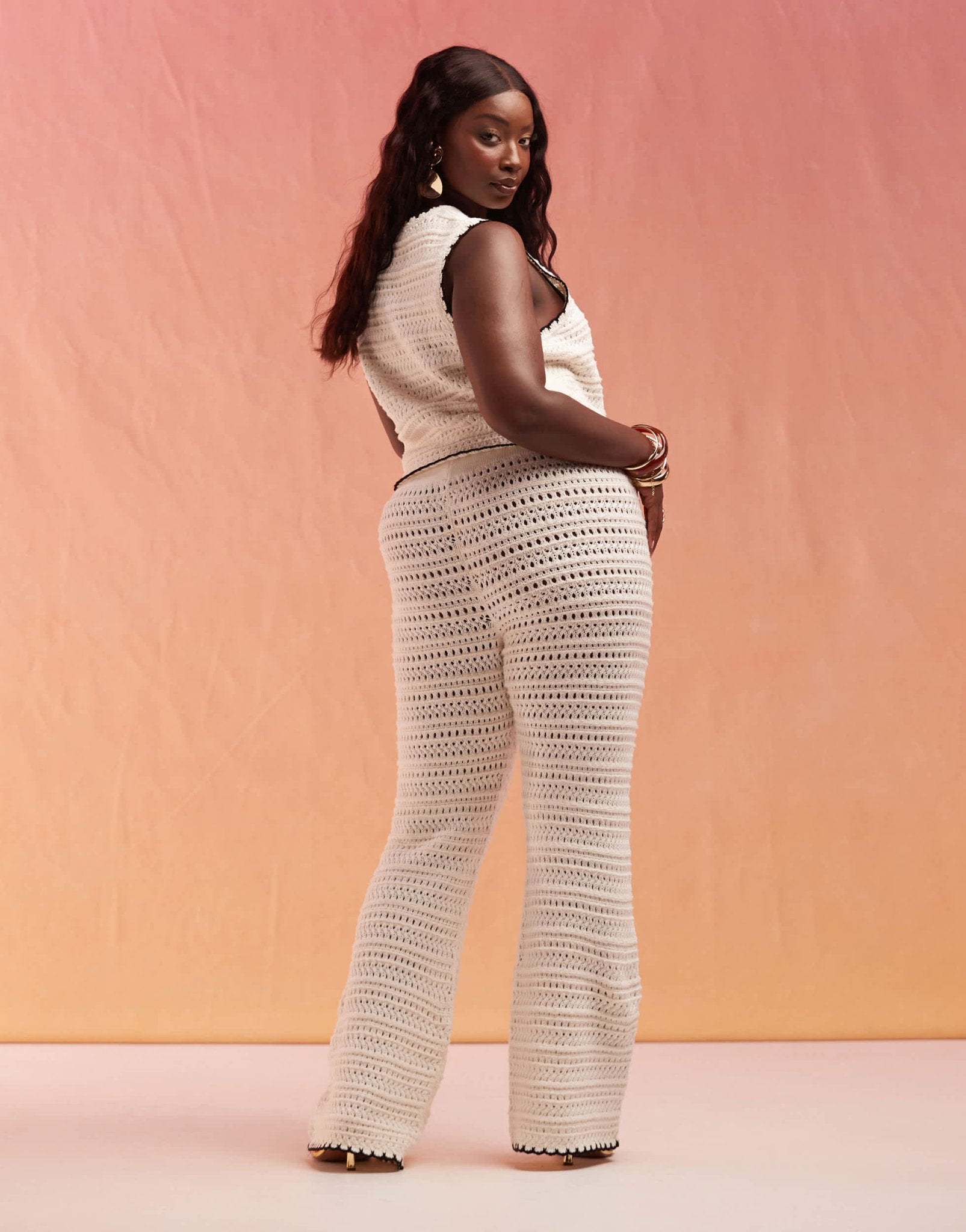 ASOS DESIGN Curve knitted flare in open stitch with tipping co - ord in cream - ASOS Sample Sale