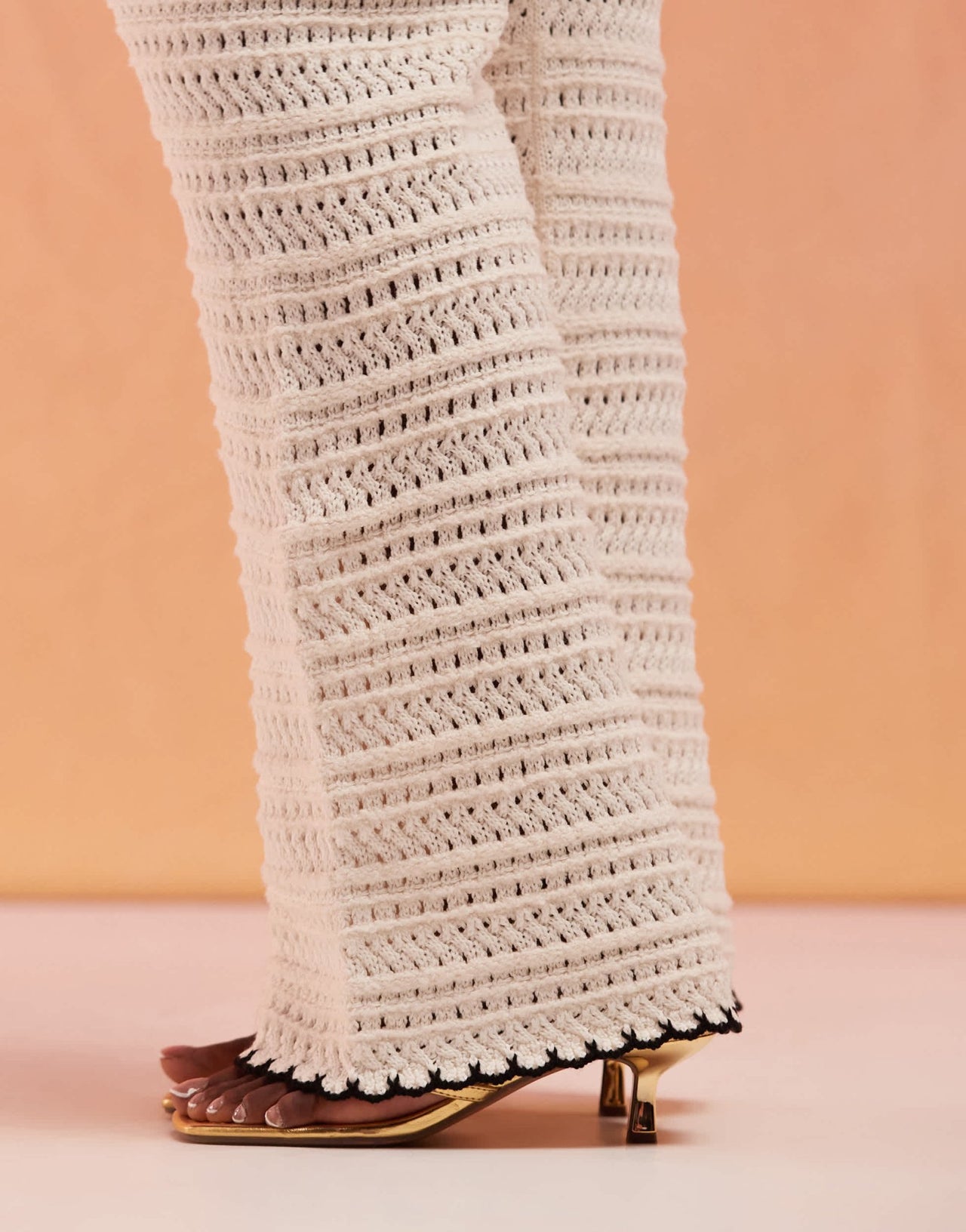 ASOS DESIGN Curve knitted flare in open stitch with tipping co - ord in cream - ASOS Sample Sale