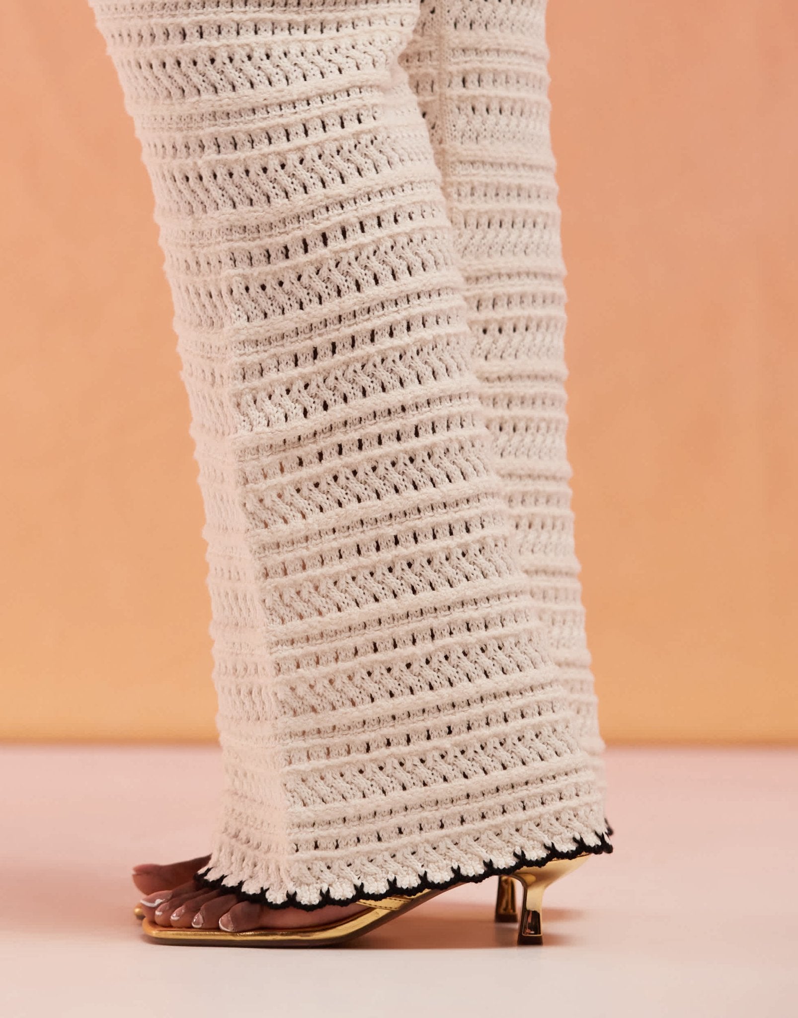 ASOS DESIGN Curve knitted flare in open stitch with tipping co - ord in cream - ASOS Sample Sale